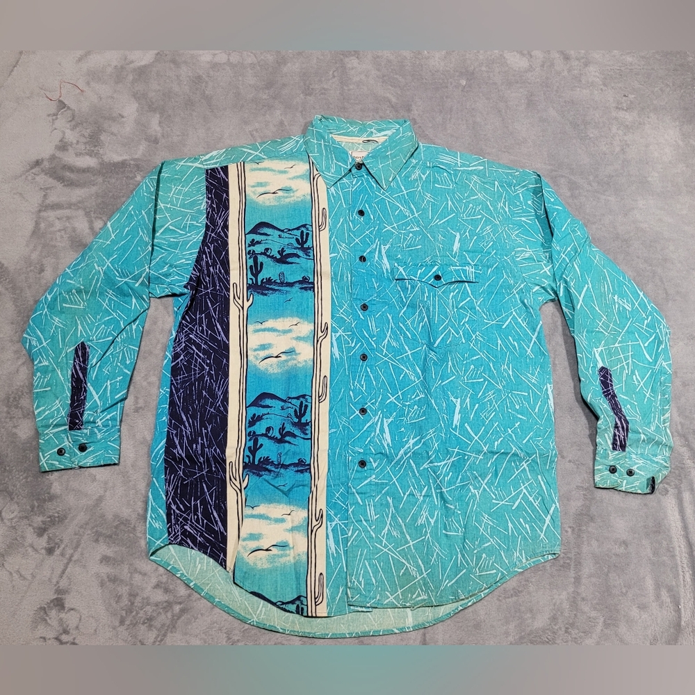Western Plains Trading Co Shirt Agua Vintage Aztec Western Mens Large